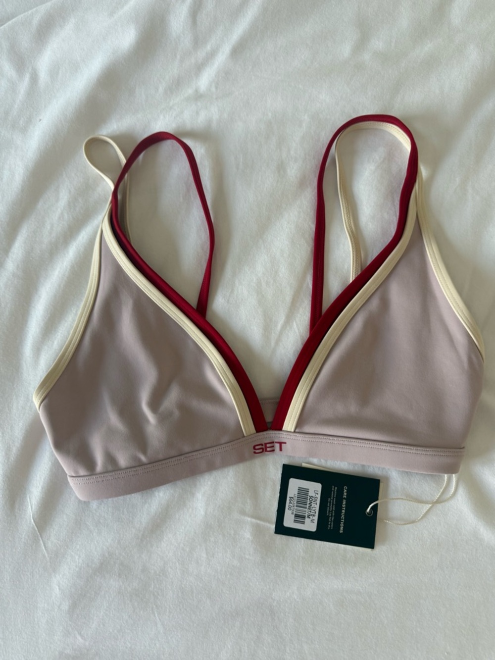 SET Active Sonnet Triangle Bralette with Red and Cream Trim